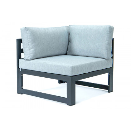 LeisureMod Chelsea 6-Piece Patio Ottoman Sectional Black Aluminum with Cushions - Light Gray