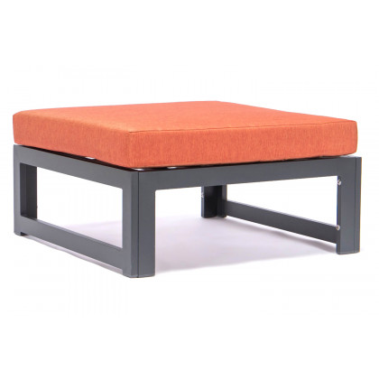 LeisureMod Chelsea 6-Piece Patio Ottoman Sectional Black Aluminum with Cushions - Orange