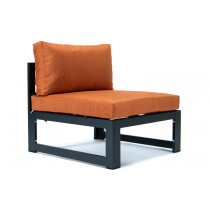 LeisureMod Chelsea 6-Piece Patio Ottoman Sectional Black Aluminum with Cushions - Orange