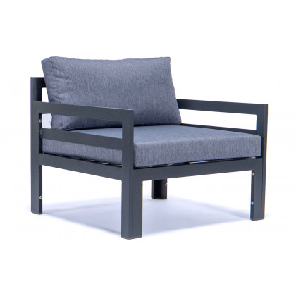 LeisureMod Chelsea 7-Piece Patio Sectional with 2 Arm Chairs and Coffee Table Set Black Aluminum with Cushions - Blue