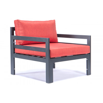 LeisureMod Chelsea 7-Piece Patio Sectional with 2 Arm Chairs and Coffee Table Set Black Aluminum with Cushions - Red