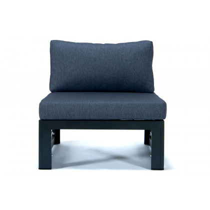 LeisureMod Chelsea 5-Piece Middle Patio Chairs and Coffee Table Set Black Aluminum with Cushions - Blue