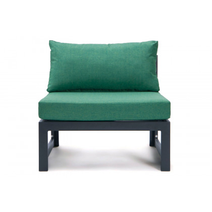 LeisureMod Chelsea 5-Piece Middle Patio Chairs and Coffee Table Set Black Aluminum with Cushions - Green