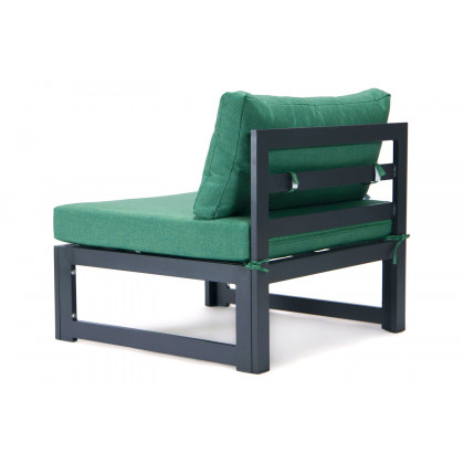 LeisureMod Chelsea 5-Piece Middle Patio Chairs and Coffee Table Set Black Aluminum with Cushions - Green