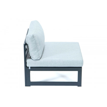 LeisureMod Chelsea 5-Piece Middle Patio Chairs and Coffee Table Set Black Aluminum with Cushions - Light Gray