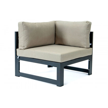 LeisureMod Chelsea 7-Piece Patio Sectional and Coffee Table Set Black Aluminum with Cushions - Beige