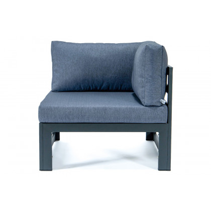 LeisureMod Chelsea 7-Piece Patio Sectional and Coffee Table Set Black Aluminum with Cushions - Blue