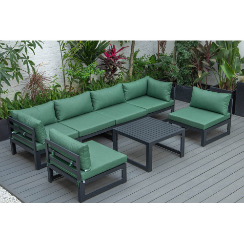 LeisureMod - Chelsea 7-Piece Patio Sectional and Coffee Table Set Black Aluminum with Cushions LeisureMod - Chelsea 7-Piece Patio Sectional and Coffee Table Set Black Aluminum with Cushions