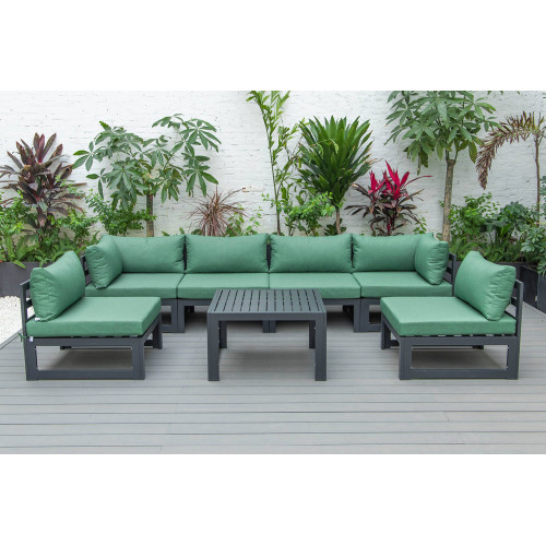 LeisureMod - Chelsea 7-Piece Patio Sectional and Coffee Table Set Black Aluminum with Cushions LeisureMod - Chelsea 7-Piece Patio Sectional and Coffee Table Set Black Aluminum with Cushions