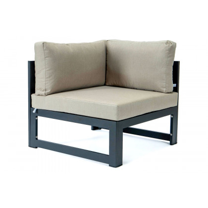 LeisureMod Chelsea 3-Piece Sectional Loveseat and Coffee Table Set Black Aluminum with Cushions - Beige