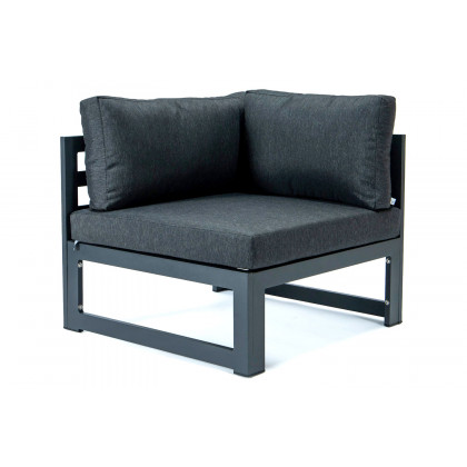 LeisureMod Chelsea 3-Piece Sectional Loveseat and Coffee Table Set Black Aluminum with Cushions - Black