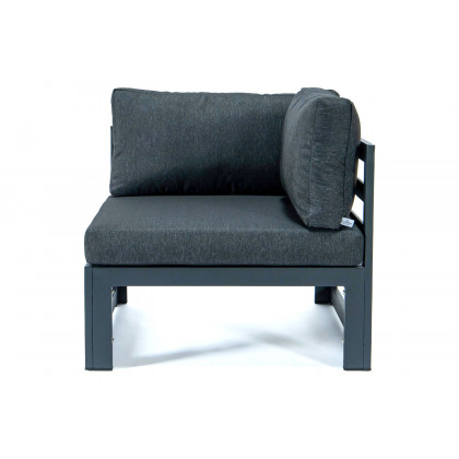 LeisureMod Chelsea 3-Piece Sectional Loveseat and Coffee Table Set Black Aluminum with Cushions - Black