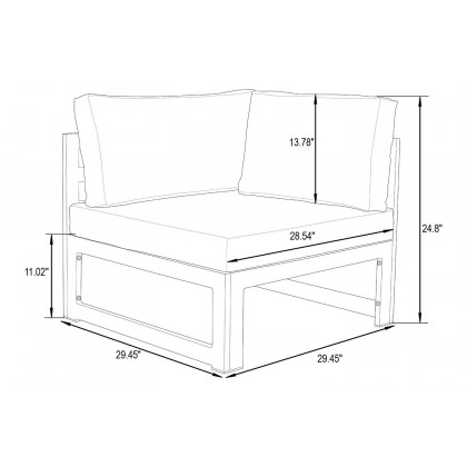 LeisureMod Chelsea 3-Piece Sectional Loveseat and Coffee Table Set Black Aluminum with Cushions - Black