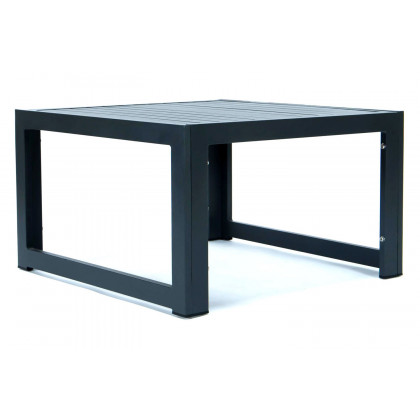 LeisureMod Chelsea 3-Piece Sectional Loveseat and Coffee Table Set Black Aluminum with Cushions - Blue