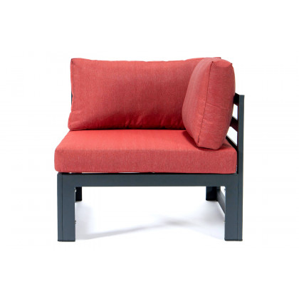 LeisureMod Chelsea 5-Piece Sectional Loveseat and Coffee Table Set Black Aluminum with Cushions - Red