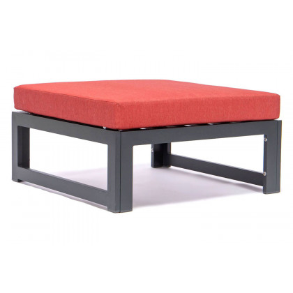 LeisureMod Chelsea 7-Piece Patio Ottoman Sectional and Coffee Table Set Black Aluminum with Cushions - Red