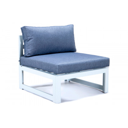 LeisureMod Chelsea 7-Piece Patio Sectional and Coffee Table Set In White Aluminum with Cushions - Blue