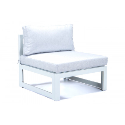 LeisureMod Chelsea 7-Piece Patio Sectional and Coffee Table Set In White Aluminum with Cushions - Light Gray