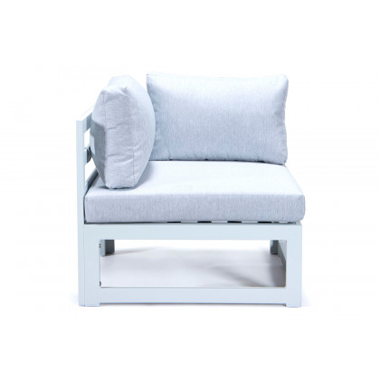 LeisureMod Chelsea 7-Piece Patio Sectional and Coffee Table Set In White Aluminum with Cushions - Light Gray