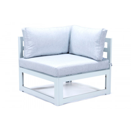 LeisureMod Chelsea 7-Piece Patio Sectional and Coffee Table Set In White Aluminum with Cushions - Light Gray