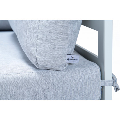 LeisureMod Chelsea 7-Piece Patio Sectional and Coffee Table Set In White Aluminum with Cushions - Light Gray