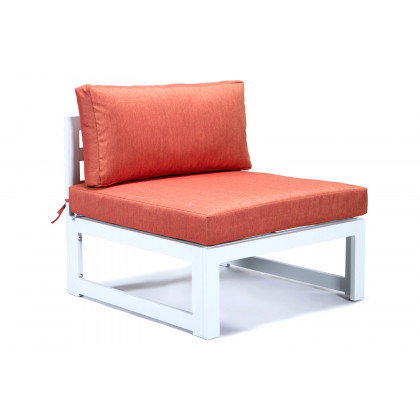 LeisureMod Chelsea 7-Piece Patio Sectional and Coffee Table Set In White Aluminum with Cushions - Orange