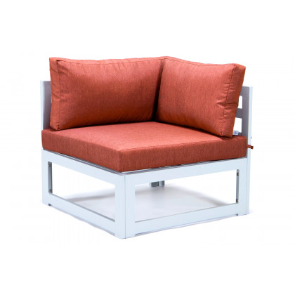 LeisureMod Chelsea 7-Piece Patio Sectional and Coffee Table Set In White Aluminum with Cushions - Orange
