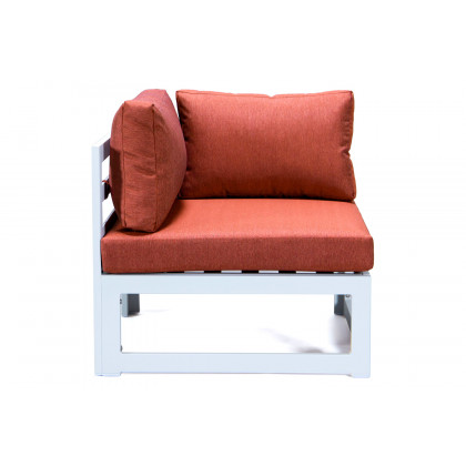 LeisureMod Chelsea 7-Piece Patio Sectional and Coffee Table Set In White Aluminum with Cushions - Orange
