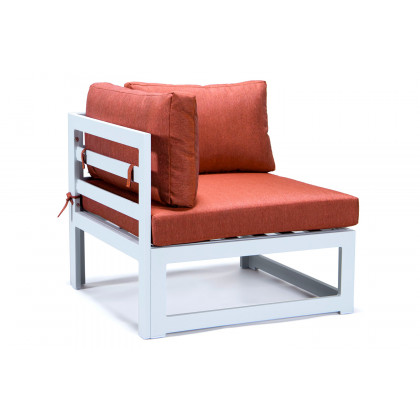 LeisureMod Chelsea 7-Piece Patio Sectional and Coffee Table Set In White Aluminum with Cushions - Orange