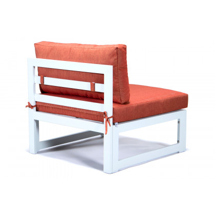 LeisureMod Chelsea 7-Piece Patio Sectional and Coffee Table Set In White Aluminum with Cushions - Orange
