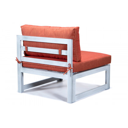 LeisureMod Chelsea 7-Piece Patio Sectional and Coffee Table Set In Weathered Gray Aluminum with Cushions - Orange
