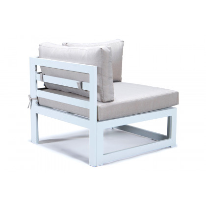 LeisureMod Chelsea 6-Piece Patio Sectional In White Aluminum with Cushions - Beige