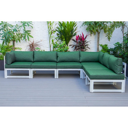 LeisureMod Chelsea 6-Piece Patio Sectional In Weathered Gray Aluminum with Cushions - Green