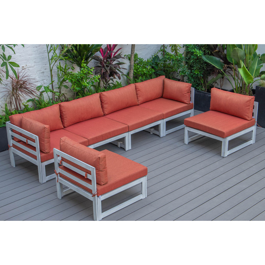 LeisureMod Chelsea 6-Piece Patio Sectional In Weathered Gray Aluminum with Cushions - Orange