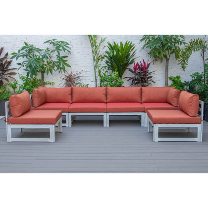 LeisureMod Chelsea 6-Piece Patio Sectional In Weathered Gray Aluminum with Cushions - Orange