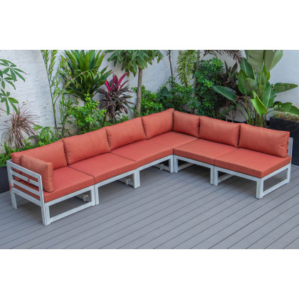 LeisureMod Chelsea 6-Piece Patio Sectional In Weathered Gray Aluminum with Cushions - Orange