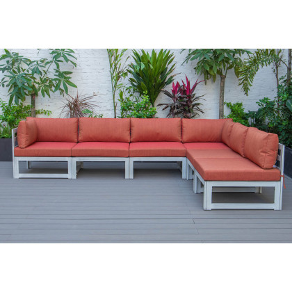LeisureMod Chelsea 6-Piece Patio Sectional In Weathered Gray Aluminum with Cushions - Orange