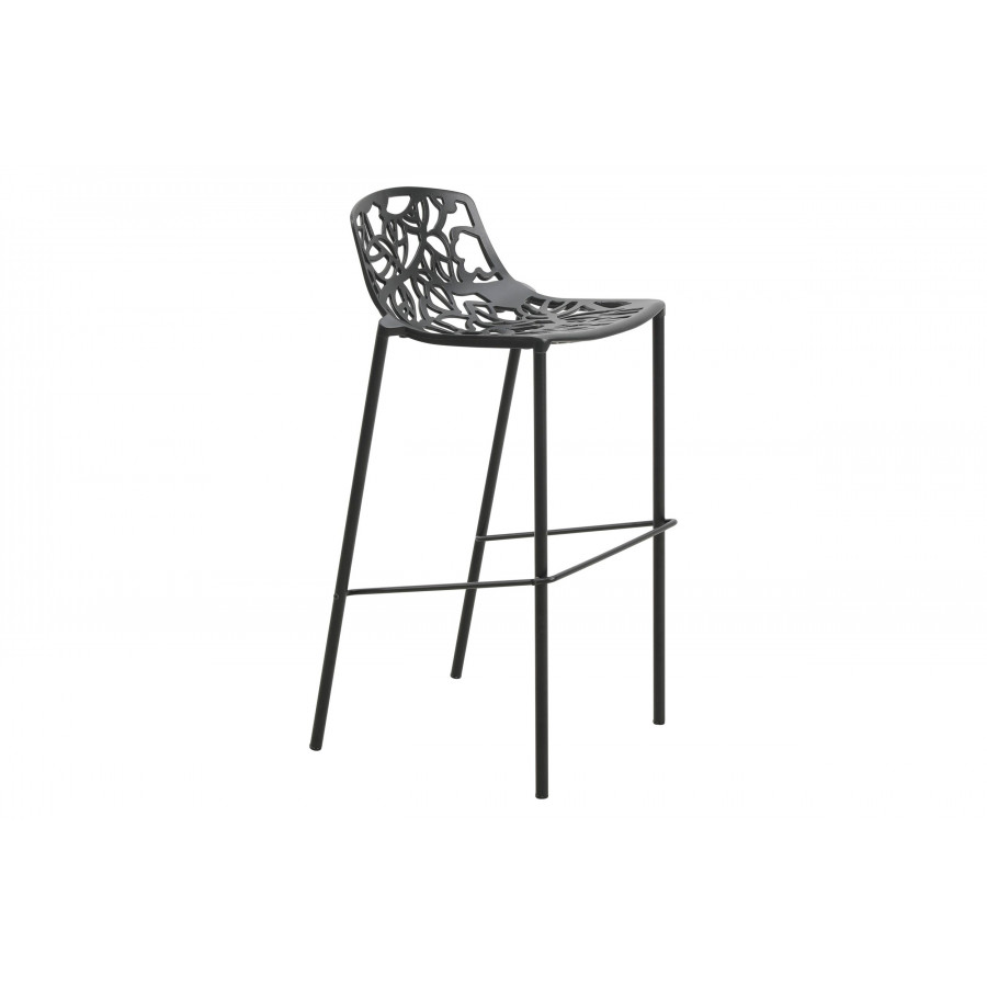 LeisureMod Devon Modern Aluminum Outdoor Bar Stool with Powder Coated Frame and Footrest - Black