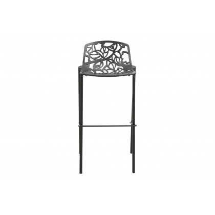 LeisureMod Devon Modern Aluminum Outdoor Bar Stool with Powder Coated Frame and Footrest - Black