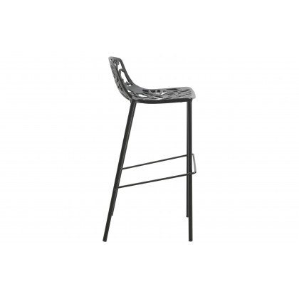 LeisureMod Devon Modern Aluminum Outdoor Bar Stool with Powder Coated Frame and Footrest - Black