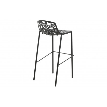 LeisureMod Devon Modern Aluminum Outdoor Bar Stool with Powder Coated Frame and Footrest - Black
