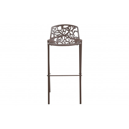 LeisureMod Devon Modern Aluminum Outdoor Bar Stool with Powder Coated Frame and Footrest - Brown