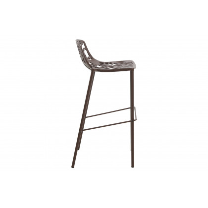 LeisureMod Devon Modern Aluminum Outdoor Bar Stool with Powder Coated Frame and Footrest - Brown
