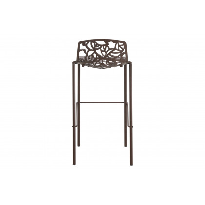 LeisureMod Devon Modern Aluminum Outdoor Bar Stool with Powder Coated Frame and Footrest - Brown