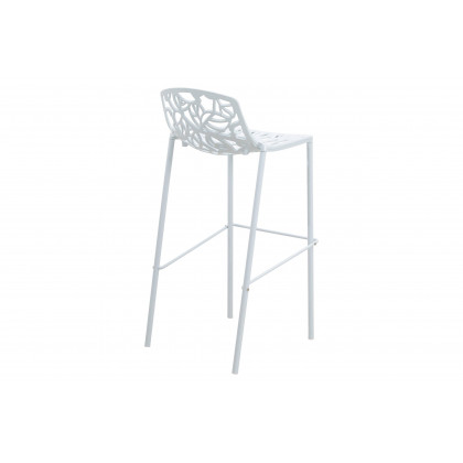 LeisureMod Devon Modern Aluminum Outdoor Bar Stool with Powder Coated Frame and Footrest - White