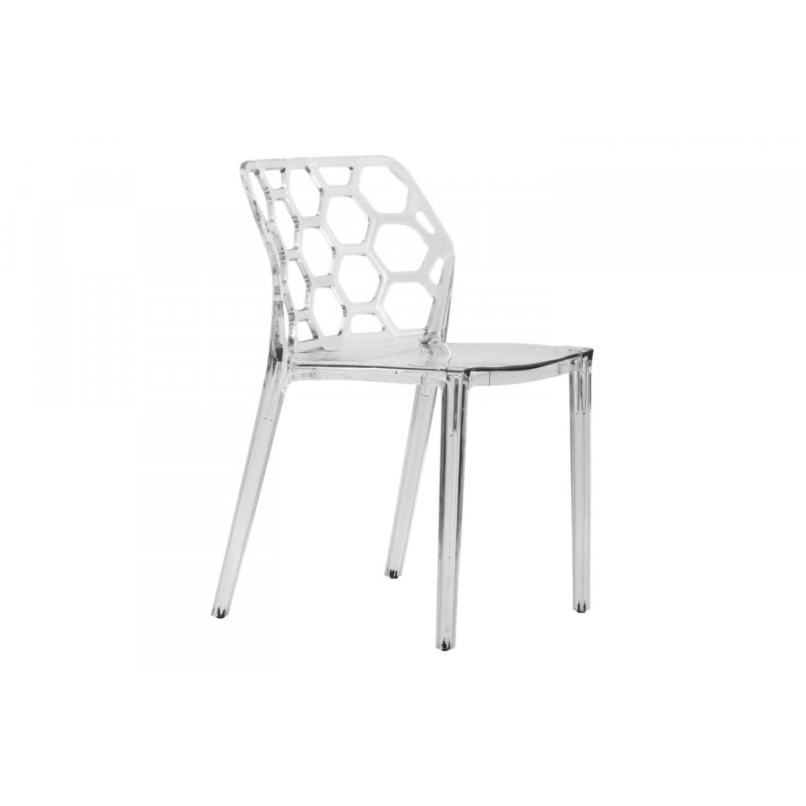 LeisureMod Dynamic Modern Honeycomb Design Dining Side Chair - Clear