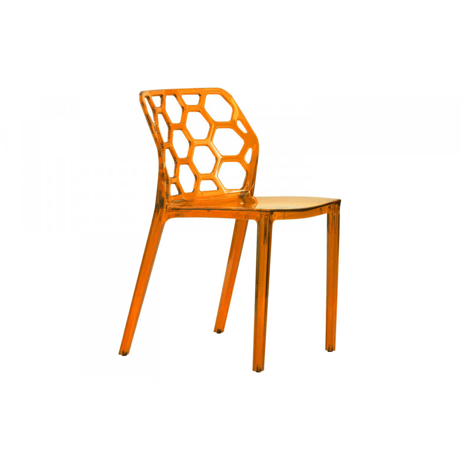 LeisureMod Dynamic Modern Honeycomb Design Dining Side Chair - Transparent/Orange