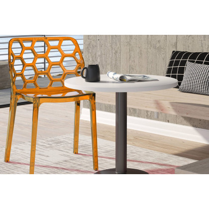 LeisureMod Dynamic Modern Honeycomb Design Dining Side Chair - Transparent/Orange