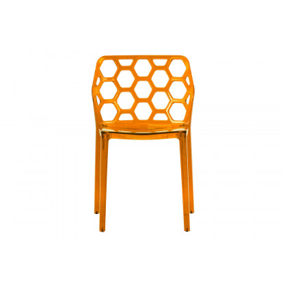 LeisureMod Dynamic Modern Honeycomb Design Dining Side Chair - Transparent/Orange