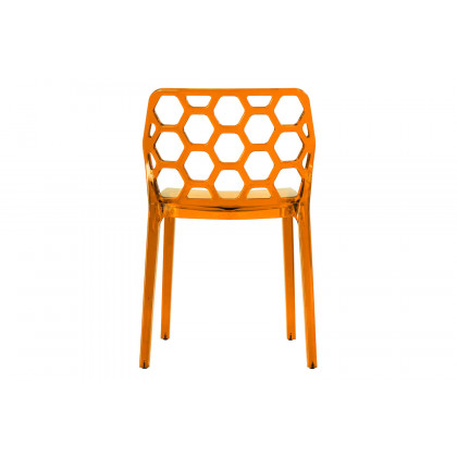 LeisureMod Dynamic Modern Honeycomb Design Dining Side Chair - Transparent/Orange
